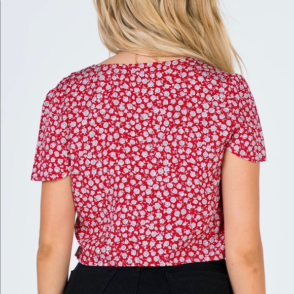 motel rocks vaco blouse top in ditsy red rose - Picture 2 of 4